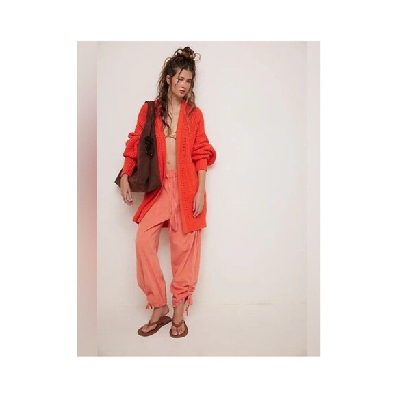 Free People Sweaters - NWT Free People Nightingale Cotton Cardigan in Mandarine Red Size XL